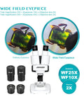 Grab And Go Portable Stereo Microscope With 20X And 50X Magnification, LED Light, WF Eyepieces, And 65 To 102 Mm Working Distance, Great For Insect Specimens And Mineral Studies, Includes 10 Slides And 12 Mineral Specimens, with WF10X and WF25X eyepieces