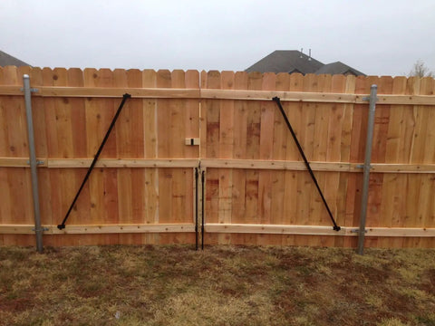 No Sag Gate Brace Kit For Wood And Ornamental Gates Up To Eight Feet Tall And Six Feet Wide Installs In Minutes Keeps Your Gate From Sagging And Dragging A DIY Gate Fix For New Or Existing Gates installed on a wooden gate