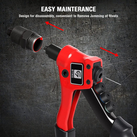 Rivet Gun Kit With 200 Aluminum Rivets And Four Drill Bits DIY Manual Hand Riveter showing easy maintenance feature in close-up view.