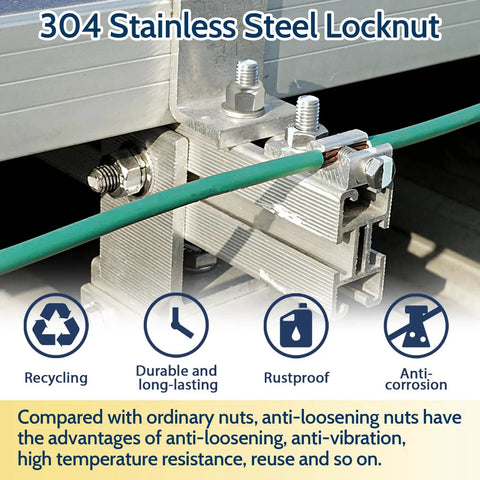 Close-up of Three Eighths Inch 16 Thread Nylon Insert Lock Nuts in use, 304 Stainless Steel A2-70 Nylock Nuts for Mechanical Assemblies