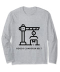 Conveyor Belt Graphic Long Sleeve T Shirt With Industrial Art Celebrating Progress And Efficiency A Dope Casual Look For Work Or Weekend Built To Last With Comfortable Fit And Easy Style, grey with crane design