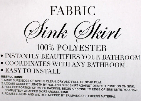 Packaging for Diamond Mosaic Fabric Sink Skirt 56 Inch Wide By 32 Inch Long Polyester Under Sink Storage with usage instructions.