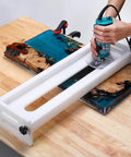 24 Inch HDPE Router Sled For Flattening Slabs Benchtop Slab Flattening Jig With Adjustable Height and router in use