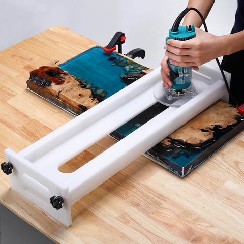 24 Inch HDPE Router Sled For Flattening Slabs Benchtop Slab Flattening Jig With Adjustable Height and router in use