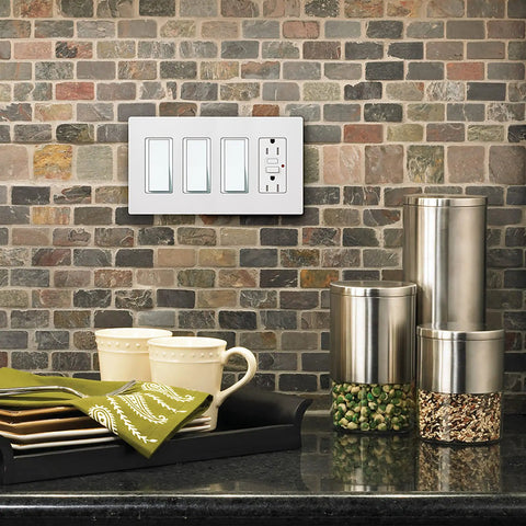 4 Gang White Screwless Wall Plate Cover For Decorator Rocker Light Switches And Outlet Covers Gloss Finish Easy Snap On Install
