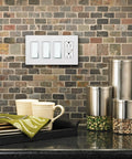 Claro 4 Gang Light Switch Cover Plate With Rocker Switches Screwless Wall Plate For Outlets Gloss Light Almond Finish installed in kitchen