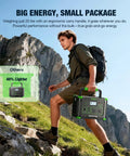 Man carrying Massive 999Wh Portable Power Station With 1000W Pure Sine Wave AC Output and 2000W Peak while hiking in mountains.