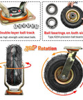 Heavy Duty Pneumatic Rubber Swivel Casters Built Tough Workhorse Grade Industrial Wheels Set Of Four Eight Inch Top Plate Mount with 360-degree rotation feature.