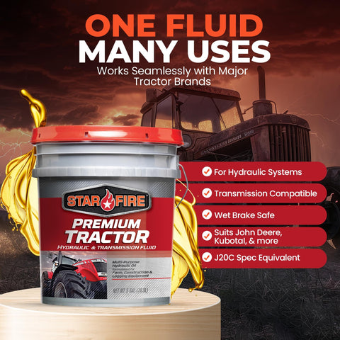 Premium Tractor Hydraulic And Transmission Fluid For Tractors, Wet Brakes, And Off Highway Equipment, 5 Gallon Pail, Multi Purpose Hydraulic Oil, J20C Spec Equivalent, Tough Protection And Smooth Shifts