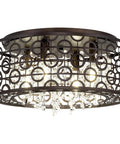 Brielle 15 Inch Modern Crystal Drum Flush Mount Ceiling Light With Cascading Crystals, 4 Light Open Frame Oil Rubbed Bronze