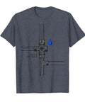 I Keep Your Water Flowing Funny Handyman T Shirt Men Plumbing Graphic Tee Heather Blue showing pipe graphic design and blue droplet.
