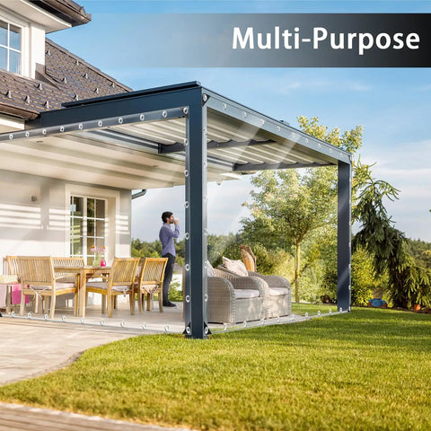 Patio covered with Heavy Duty Clear 8 By 10 Foot Tarp With Grommets And Cable Tie, 11.8 Mil PVC Tarpaulin used as all weather cover