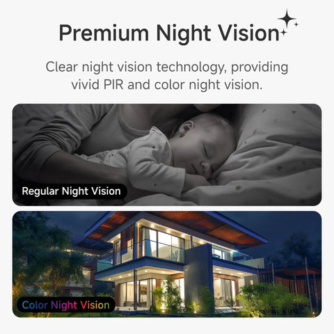Comparison of regular and color night vision images from Wireless Outdoor Security Camera 2K With AI Motion Detection