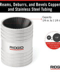 RIDGID 223S tubing reamer, white knurled body for 1/4 in to 1-1/4 in copper and stainless tubing, front view