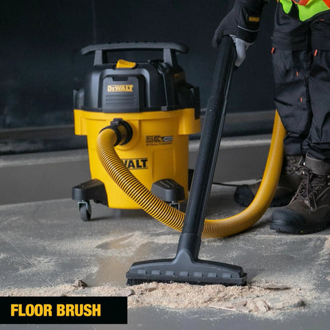 Worker using 5 Gallon Wet And Dry Shop Vacuum With StealthSonic Quiet Motor 4 HP Power Ultra Quiet Poly Vacuum With 6 Dust Bags