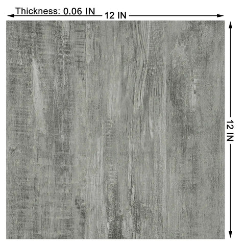 Grey Peel And Stick Floor Tiles 20 Pack, 12x12 Inch, Thick 1.5mm Wood Vinyl Flooring detail showing size and texture