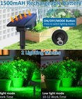 Green Solar Landscape Spotlights 4 Pack With 20 LED Beams Waterproof IP65 showing solar panel and lighting modes in garden setting