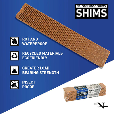 Nelson Wood Shims side view: 8-inch brown composite shim, waterproof, 24-pack for leveling furniture