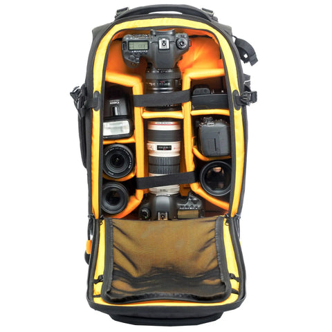 Eight Wheel Spinner Camera Backpack For DSLRs And Gear With Tuckaway Harness Converts To Everyday Pack ultra padded compartments