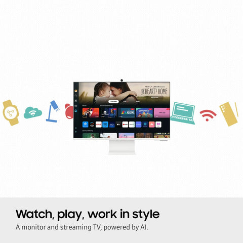 32 Inch M80D Series 4K UHD Smart Monitor With Streaming TV Built In Speakers HDR10 Plus AI Upscaling USB C on ergonomic stand