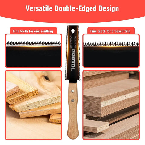 Two Piece Japanese Hand Saw Set For Wood Cutting With Six Inch Flush Cut Saw And Double Edged Ryoba Saw Made With SK5 Steel Wooden Handle
