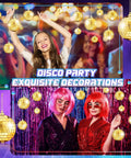 50 Piece Gold Mirror Ball Set For Home Decor Party Or Club Lighting, people dancing with disco balls, reflective decorations