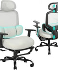Ergonomic Office Chair With Footrest And Mesh Back, Adjustable Headrest And Armrests, Dynamic Floating Wing Lumbar Support, High Back Desk Chair For Home Office, All Day Comfort, BIFMA Certified, Gray