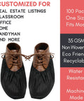 Extra Thick Black Disposable Shoe Covers 100 Pack With Elastic Fit Non Slip Booties covering brown shoes