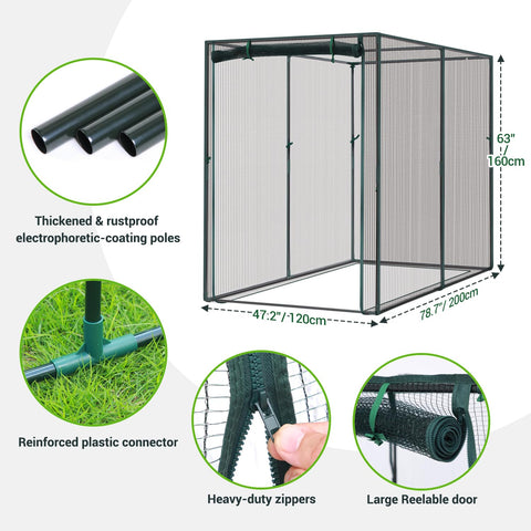Garden Crop Cage For Plants With Zippered Door, Heavy Duty Wind Resistant Plant Protection Tent For Outdoor Gardens, 6.6 Ft By 3.9 Ft By 5.3 Ft Raised Bed Cover, Easy Setup Frame Keeps Pests And Weather At Bay
