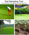 Montage showing uses for Rock Solid Stainless Steel Soil Sampler For Garden And Lawn Care Handy Manual Sampling Tool With Quick Accurate Field Tests