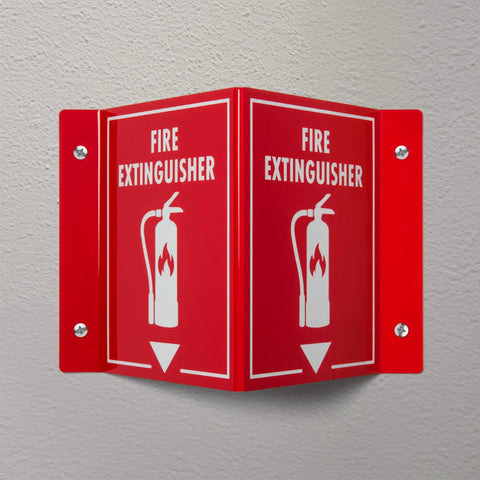 3D Fire Extinguisher Wall Sign With Projecting Design For Easy Emergency Visibility And Quick Access Indoor Durable OSHA Compliant Fire Safety Sign Measures Six By Eight By Four Inches For High Visibility And No Nonsense Reliability mounted on wall