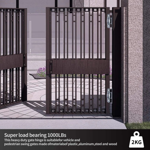 Heavy Duty Gate Hinges 2 Pack Bolt On Sealed Bearing Outdoor Gate Hinges Built Tough For Gates Up To 1250 Lbs Per Pair installed on metal gate