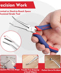 Two Piece 6 Inch Mini Needle Nose Pliers Set With Smooth Jaw Long Nose And Bent Nose Pliers Comfort Grip Pro Grade Jewelry Pliers For Wire Wrapping Handmade Craft And Jewelry Making Durable Carbon Steel Nickel Plated Anti Rust, bent nose pliers in hand