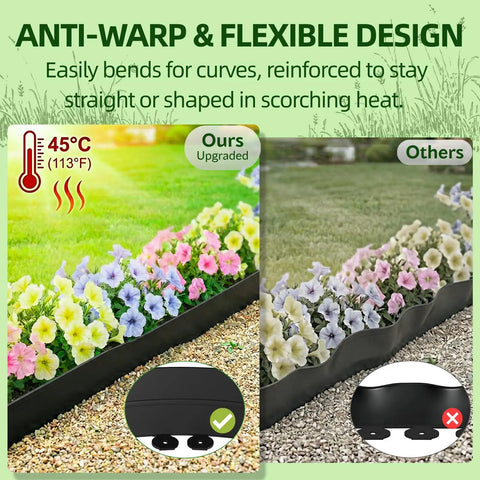 Heavy Duty Landscape Edging Kit With 2 Inch Border And 100 Ft Length, shows flexible design with flowers and gravel