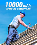 Worker on roof using Portable Waist Clip Fan With LED Light, 10000mAh Rechargeable Battery Delivers Up To 40 Hours Of Breeze On Low