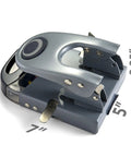 Heavy-Duty Two-Hole Punch With Chip Drawer, 50 Sheet Capacity, See-Through Window, Slide-Out Chip Bin, Silver and Navy, Dimensions Shown
