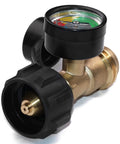 Propane Tank Gauge Level Indicator And Leak Detector For BBQ Gas Grill Type 1 Heavy Duty Brass Construction With Weatherproof Durability Works With 5 Lb To 40 Lb Tanks Monitors Fuel Level Without Removing Tank Temperature Compensated Display, brass gauge