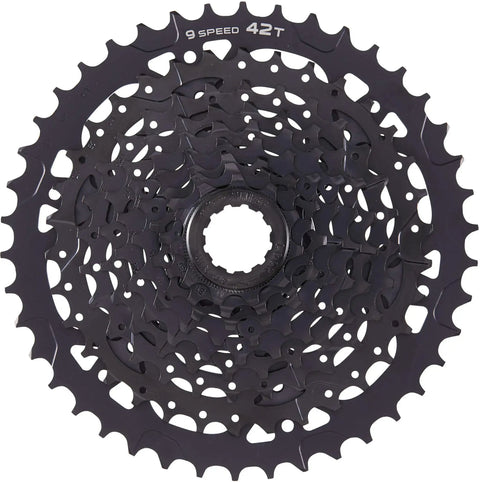ADVENT 9-Speed Cassette 11-42T for mountain bikes with ED coated alloy large cog and chromoly cogs, wide gear range visible