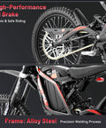 High-performance oil brake system and alloy steel frame of Badass 10000W Electric Dirt Bike For Adults With 72V 35Ah Battery Offering 52 Mile Range.