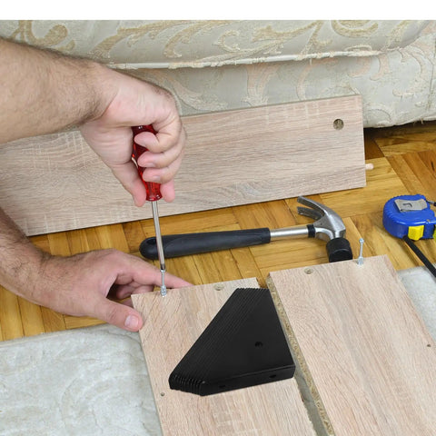 Installing 12 Pcs Black Metal Angle Brackets For Wood Shelves And Furniture Reinforcement, Right Angle Corner Braces In Cold Rolled Steel