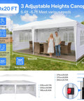 10x20 Ft Pop Up Canopy Tent With Six Sidewalls And Mosquito Netting, Heavy Duty Commercial Instant Outdoor Shelter for backyard use, white, people standing inside
