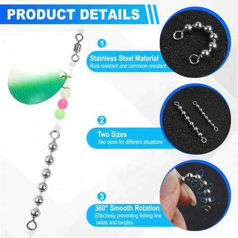 Stainless Steel Bead Chain Swivels For Catfish Tackle And Rig Gear Saltwater And Freshwater Fishing Beads Twenty To Forty Pack With Three Sixteenth Inch Beads Four Point Five Millimeter Durable Tackle Accessory stainless steel bead chain swivels on fishing rig