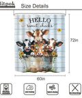 Funny Highland Cow Shower Curtain 60x72 Inches Farmhouse Floral Cute Cows Light Blue Plank Bucket Bath Time Vibes Decor Polyester With 12 Hooks Included Water Resistant Quick Dry.