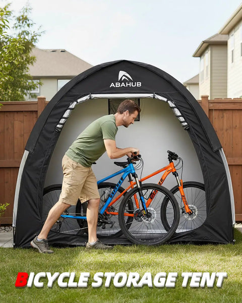 Portable Bike Storage Shed Tent For Outdoor Use Fits 1 To 2 Bicycles With Rain Cover Silver Coated Shield Waterproof PU4000 Durable 210D Oxford Fabric 