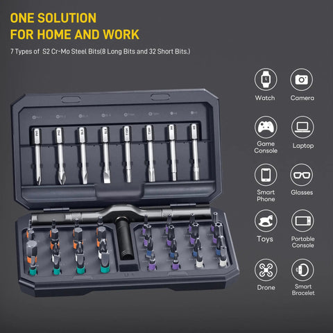 42 In 1 Magnetic Screwdriver Set With Ratcheting Handle And 40 Plus Bits In A Portable Storage Case Ideal For Computers Eyeglasses