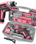 Pink 35 Piece Cordless Tool Kit With 3.6V USB Electric Screwdriver Set For Women, Lightweight Home Repair Kit With Multiple Bits