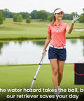 Golfer using Telescopic Golf Ball Retriever Kit With Detachable 3 Piece Retriever on green near water hazard