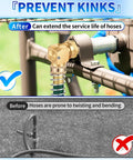 90 Degree Brass Hose Swivel Elbow 3/4 GHT Garden Hose Extension Connector No Kink Protector 360 Degree Rotating Fitting For RV Outdoor Use Heavy Duty Brass No Kink Design on hose