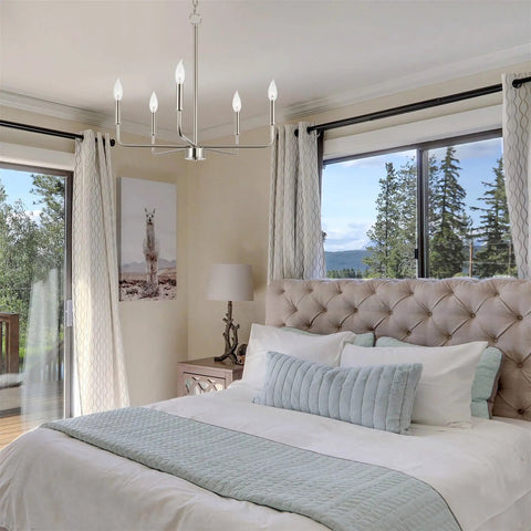 Camille 22 Inch Modern 5-Light Candle Style Chandelier With Open Frame in Bedroom