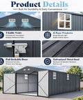 10x20 Foot Metal Garage Shed With Double Hinged Doors And Four Windows, Heavy Duty Carport For Cars Boats Trucks And Equipment